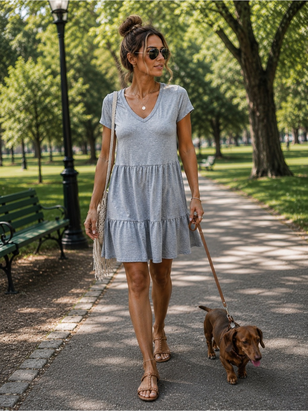 💃🏼 Jane and Delancey Mineral Wash Grey-Blue V-Neck Tiered Mini Dress